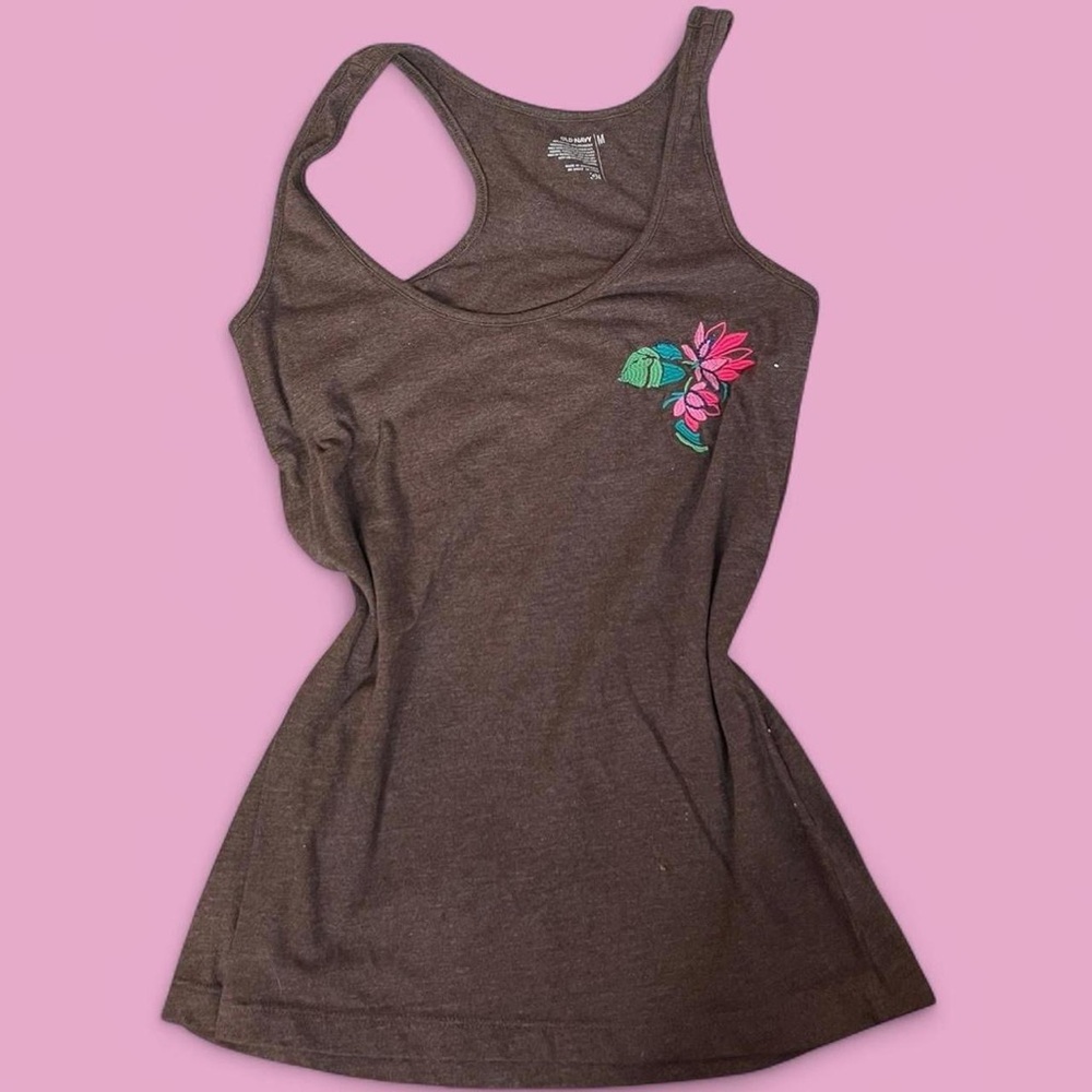 Old Navy Brown Tank Top with Pink Floral Accent